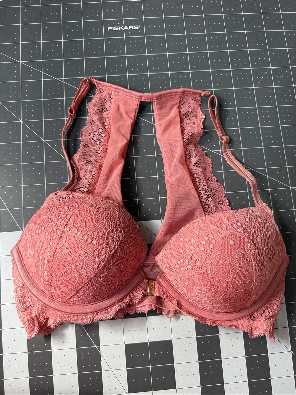PINK Victoria's Secret Lace Racerback Bra - Coral Pink